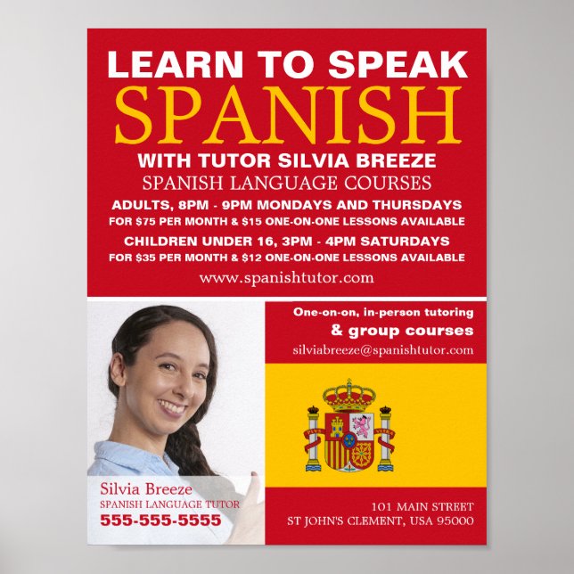 Personalized Photograph, Spanish Language Course Poster (Front)