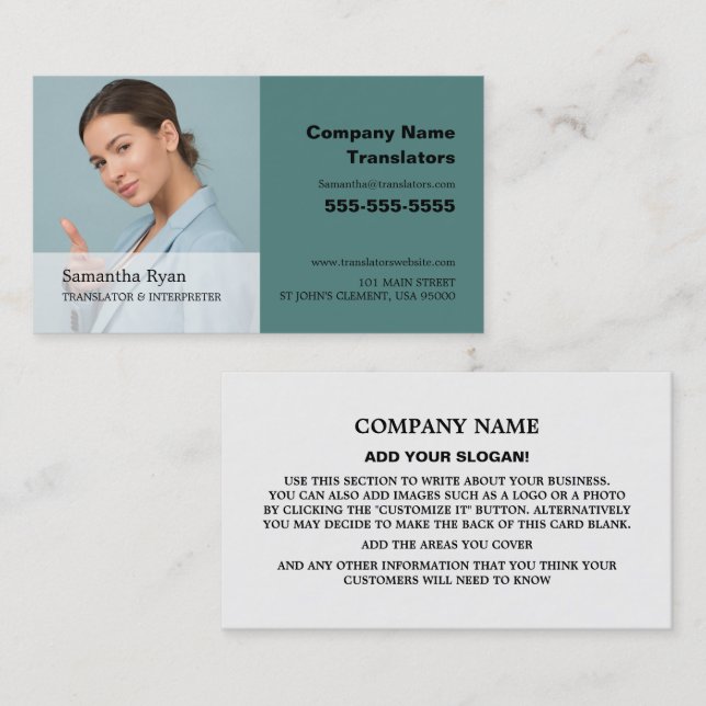 Personalized Photograph, Translator & Interpreter Business Card (Front/Back)