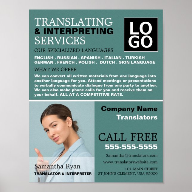 Personalized Photograph, Translator & Interpreter Poster (Front)