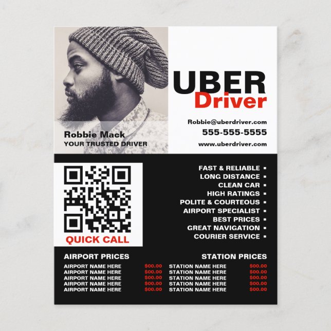 Personalized Photograph, Uber Driver - Price List Flyer (Front)