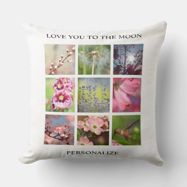 Personalized Photos Collage with Your Text Throw Pillow (Front)