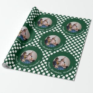 Personalized Photos Green Happy Birthday Grandpa Wrapping Paper