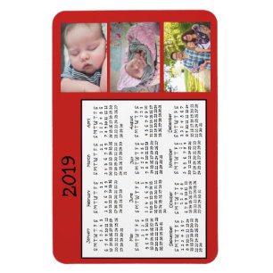 Personalized Photos Red Mini Magnet Calendar 2018