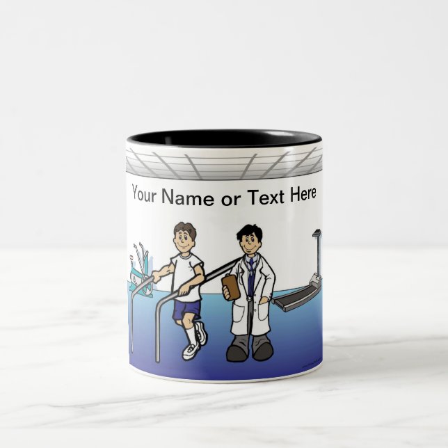 Personalized Physical Therapist Cartoon Two-Tone Coffee Mug (Center)