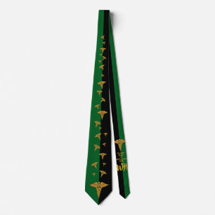 Personalized Physician's Caduceus Green and Black Tie