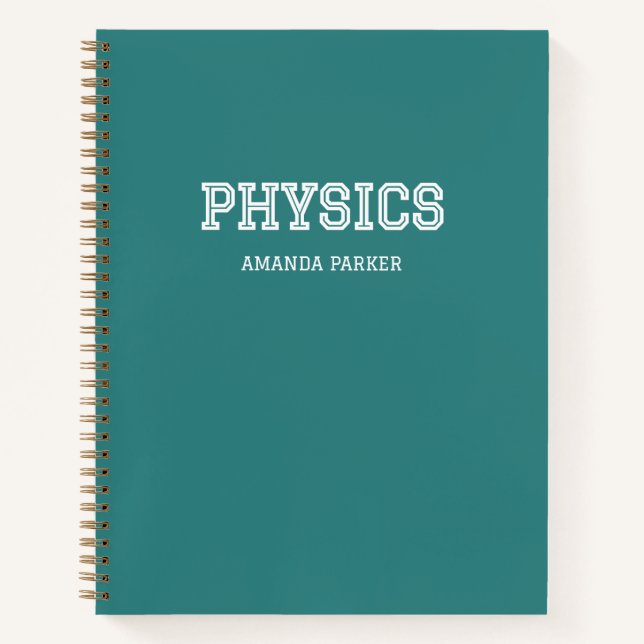 Personalized Physics School Calendar Teal Blue Notebook (Front)