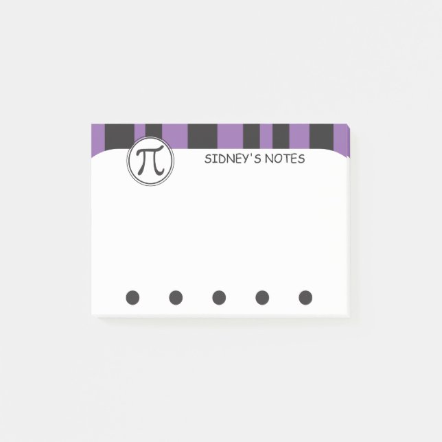 Personalized Pi Symbol Purple Math Themed Post-it Notes (Front)