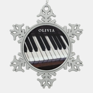 Personalized Piano Holiday Gift Snowflake Pewter Christmas Ornament