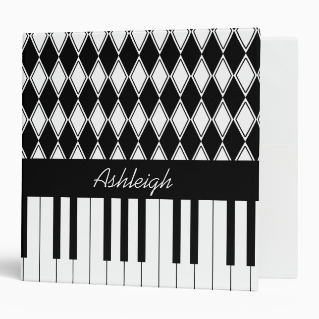 Personalized Piano Keys and Diamonds Binder (Front/Inside)