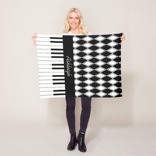 Personalized Piano Keys and Diamonds Fleece Blanket (In Situ)