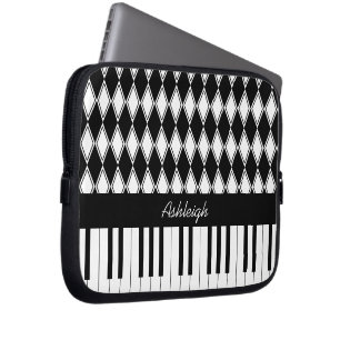 Personalized Piano Keys and Diamonds Laptop Sleeve