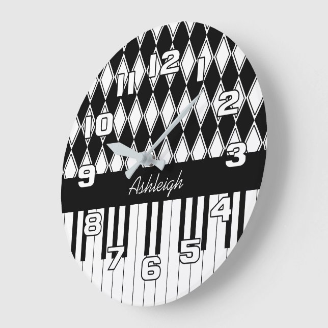 Personalized Piano Keys and Diamonds Large Clock (Angle)