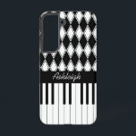 Personalized Piano Keys and Diamonds Samsung Galaxy Case<br><div class="desc">Contemporary design in classic black and white ,  featuring a bottom row of piano keys with black and white diamonds above. The design is broken up with a black name band where the name or message can be changed to create a unique music themed gift</div>