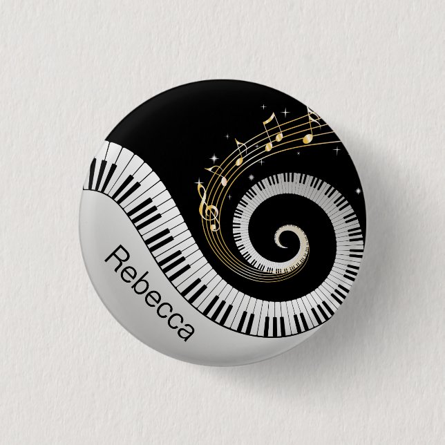 Personalized Piano Keys and Gold Music Notes 1 Inch Round Button (Front)