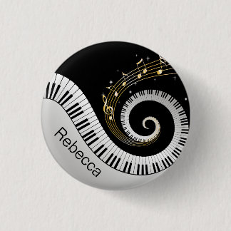 Personalized Piano Keys and Gold Music Notes 1 Inch Round Button