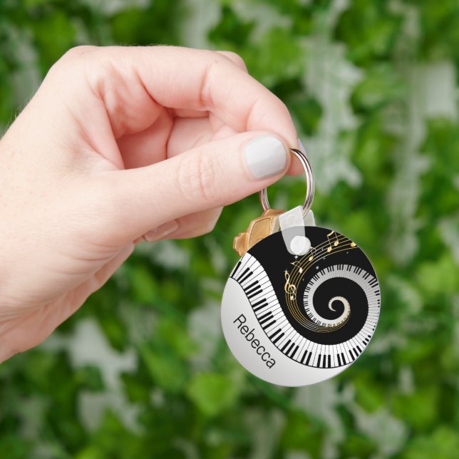 Personalized Piano Keys and Gold Music Notes Keychain (Hand)