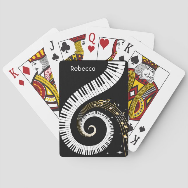 Personalized Piano Keys and Gold Music Notes Playing Cards (Back)