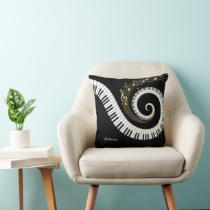 Personalized Piano Keys and Gold Music Notes Throw Pillow