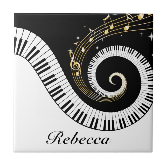 Personalized Piano Keys and Gold Music Notes Tile (Front)
