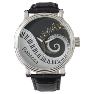 Personalized Piano Keys and Gold Music Notes Watch