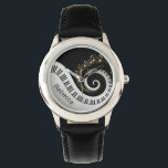 Personalized Piano Keys and Gold Music Notes Watch<br><div class="desc">Personalized musical notes design featuring swirling piano keys with gold musical notes flowing from the centre of the keys on a black and silver grey printed background. This design would make the perfect gift for the piano lover and is available on a collection of gifts and paper products.</div>