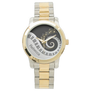 Personalized Piano Keys and Gold Music Notes Watch