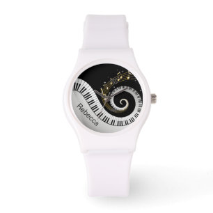 Personalized Piano Keys and Gold Music Notes Watch