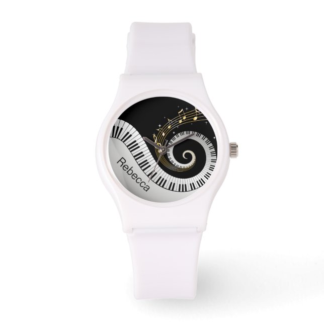 Personalized Piano Keys and Gold Music Notes Watch (Front)