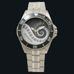 Personalized Piano Keys and Gold Music Notes Watch<br><div class="desc">Personalized musical notes design featuring swirling piano keys with gold musical notes flowing from the centre of the keys on a black and silver grey printed background. This design would make the perfect gift for the piano lover and is available on a collection of gifts and paper products. sgb01</div>