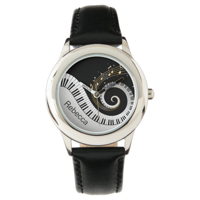 Personalized Piano Keys and Gold Music Notes Watch (Front)
