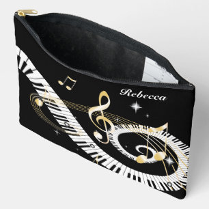 Personalized Piano Keys and Golden Music Notes Accessory Pouch