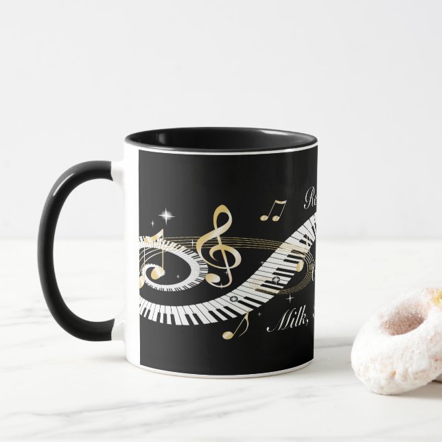 Personalized Piano Keys and Golden Music Notes Mug (With Donut)