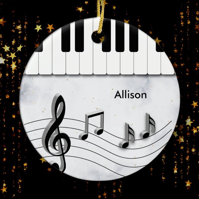 Personalized Piano Keys and Music Notes Christmas Ceramic Ornament (Creator Uploaded)