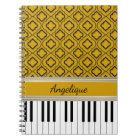 Personalized Piano Keys Black Quatrefoil on Gold