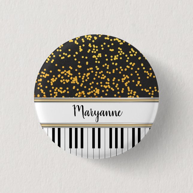 Personalized Piano Keys Gold Polka Dots Pattern 1 Inch Round Button (Front)
