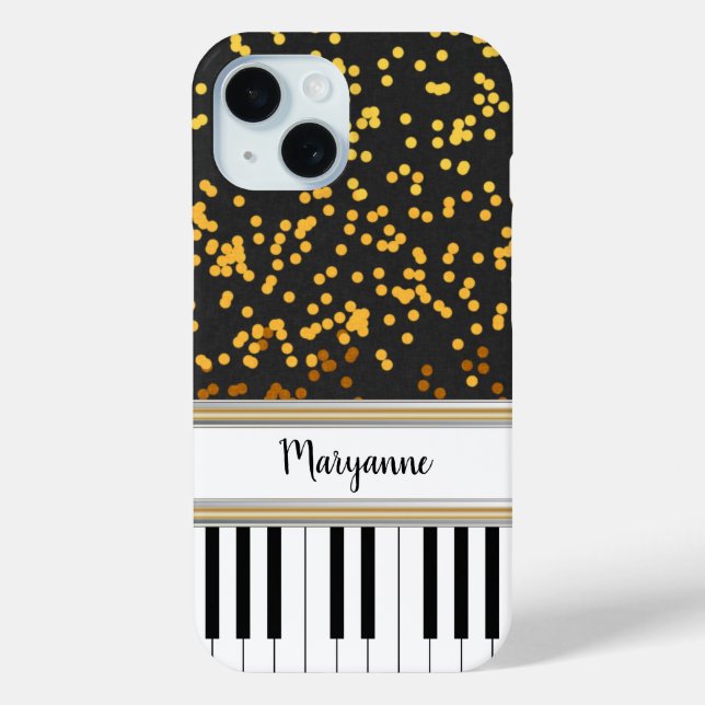 Personalized Piano Keys Gold Polka Dots Pattern Case-Mate iPhone Case (Back)