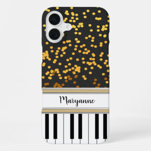 Personalized Piano Keys Gold Polka Dots Pattern iPhone 16 Plus Case