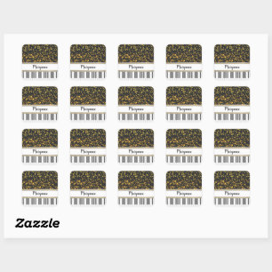 Personalized Piano Keys Gold Polka Dots Pattern Square Sticker