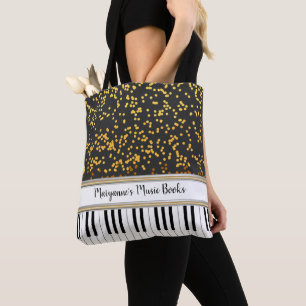 Personalized Piano Keys Gold Polka Dots Pattern Tote Bag
