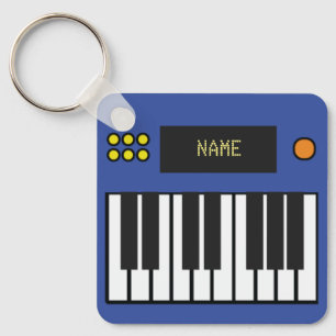 Personalized Piano Keys Keyboard Keychain Blue