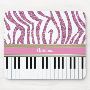 Personalized Piano Keys Pink Glitter Zebra Print Mouse Pad