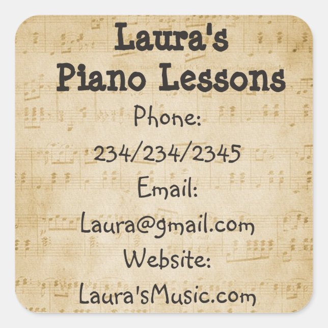 Personalized Piano Lessons Promotional Stickers (Front)