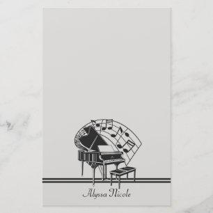 Personalized Piano Musical Notes Stationery