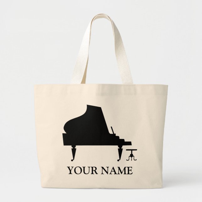 Personalized Piano Silhouette Totebag Music Gift Large Tote Bag (Front)
