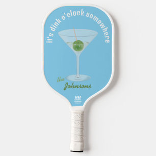 Personalized Pickle Martini Dink O'Clock - Blue Pickleball Paddle
