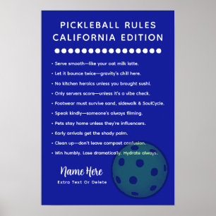 Personalized Pickleball California Edition Poster