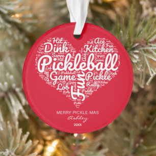 Personalized Pickleball Christmas Heart Ornament