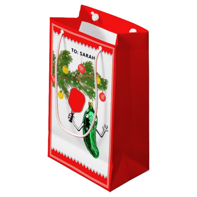 Personalized Pickleball Christmas Holiday Small Gift Bag (Front Angled)