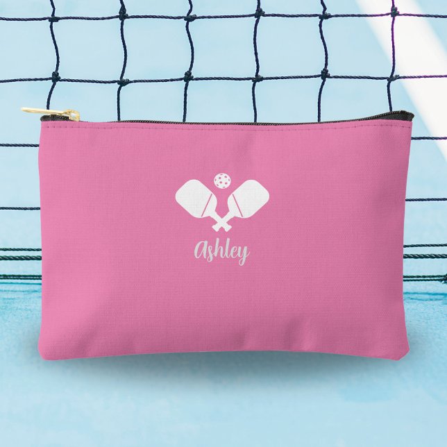 Personalized Pickleball Gift Custom Name Text Pink Accessory Pouch (Creator Uploaded)