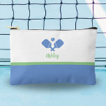 Personalized Pickleball Gift Preppy Blue Green  Accessory Pouch<br><div class="desc">This super cute accessory pouch features crossed Pickleball Paddles,  a ball and your custom text.  Perfect for make up,  toiletries,  jewellery and pickleball necessities. Easily change the colours to suit your style. Makes an awesome gift for your pickleball bestie,  coach,  mom and of course yourself!</div>
